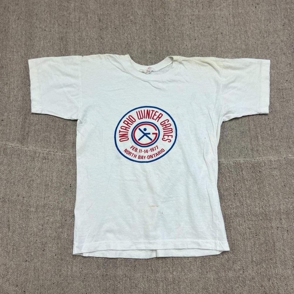 Vintage Ontario Winter games Shirt Mens Small White 1970s Canada